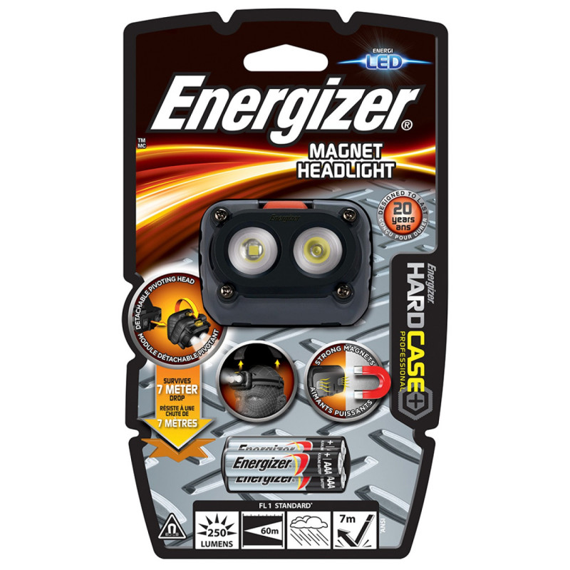 Latarka ENERGIZER Hard Case Magnet Headlight + 3szt. baterii AAA, czarna