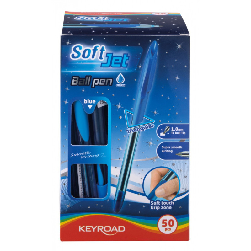 Długopis KEYROAD, 1,0mm, z miękkim uchwytem, pakowany na displayu, niebieski