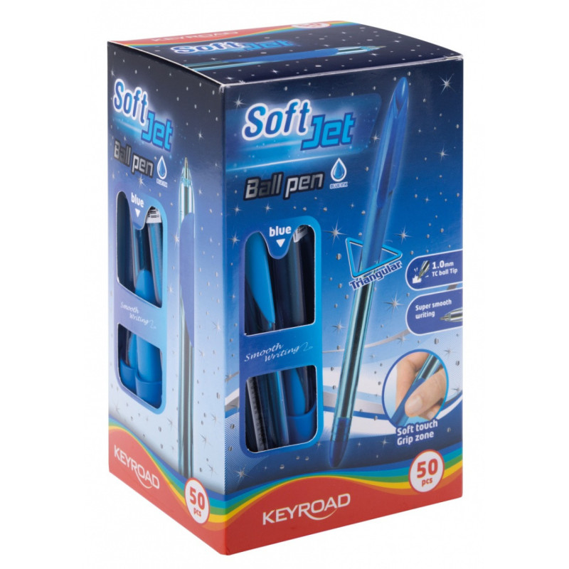 Długopis KEYROAD, 1,0mm, z miękkim uchwytem, pakowany na displayu, niebieski