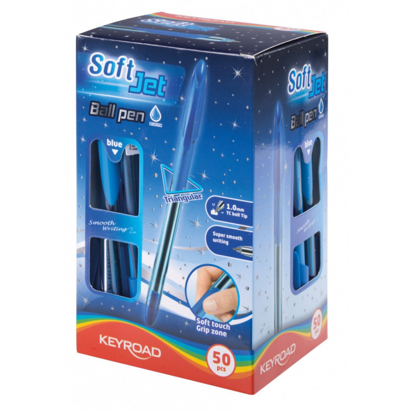Długopis KEYROAD, 1,0mm, z miękkim uchwytem, pakowany na displayu, niebieski