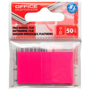 Zakładki indeksujące OFFICE PRODUCTS, PP, 25x43mm, 1x50 kart., zawieszka, różowe
