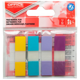 Zakładki indeksujące OFFICE PRODUCTS, PP, 12x43mm, 4x35 kart., zawieszka, mix kolorów pastel