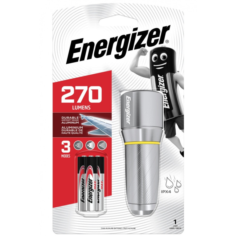 Latarka ENERGIZER Metal Vision HD + 3szt. baterii AAA, srebrna