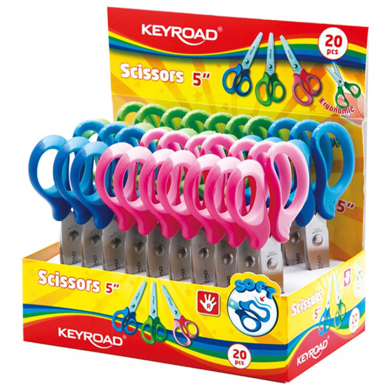 Nożyczki szkolne KEYROAD, 12cm, miękkie, pakowane na displayu, mix kolorów