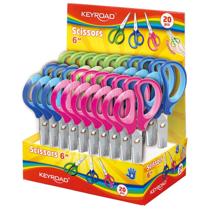 Nożyczki szkolne KEYROAD, 15cm, miękkie, pakowane na displayu, mix kolorów
