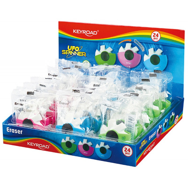 Gumka uniwersalna KEYROAD UFO Spinner, pakowane na displayu, mix kolorow