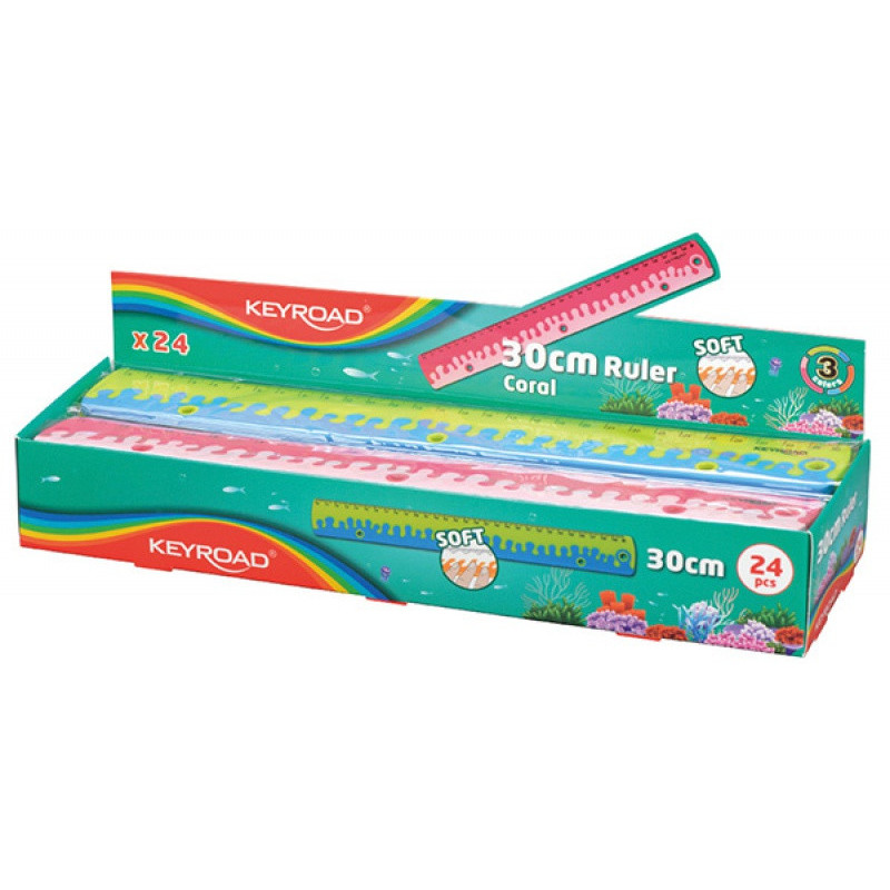 Linijka z uchwytem KEYROAD Coral, 30 cm, pakowane w display, mix kolorów