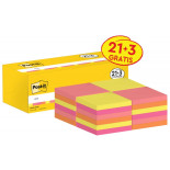 Karteczki samoprzylepne POST-IT® (654-NP24), 76x76mm, 100 kart./bloczek, 21 + 3 bloczki GRATIS, mix kolorów neonowych