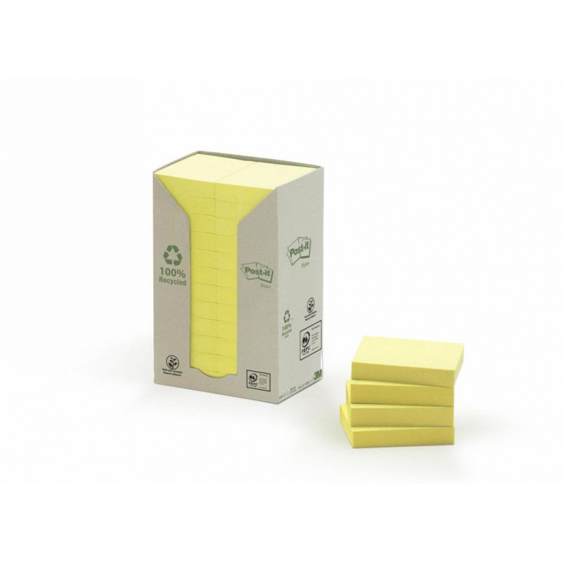 Karteczki samoprzylepne ekologiczne POST-IT® (653-1T), 38x51mm, 24x100 kart., żółte