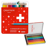 Kredki CARAN D'ACHE Swisscolor Aquarelle, z efektem akwareli, sześciokątne, 18szt., mix kolorów
