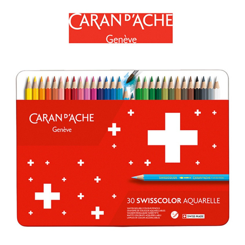 Kredki CARAN D'ACHE Swisscolor Aquarelle, z efektem akwareli, sześciokątne, 30szt., mix kolorów