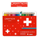 Kredki CARAN D'ACHE Swisscolor Aquarelle, z efektem akwareli, sześciokątne, 30szt., mix kolorów