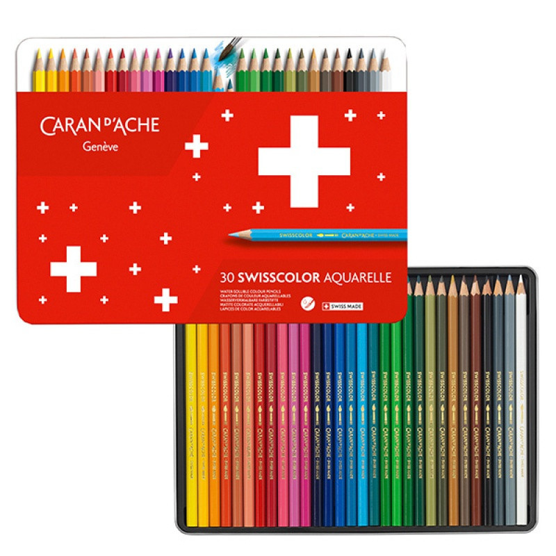 Kredki CARAN D'ACHE Swisscolor Aquarelle, z efektem akwareli, sześciokątne, 30szt., mix kolorów