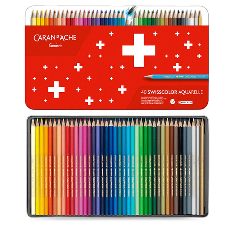 Kredki CARAN D'ACHE Swisscolor Aquarelle, z efektem akwareli, sześciokątne, 40szt., mix kolorów