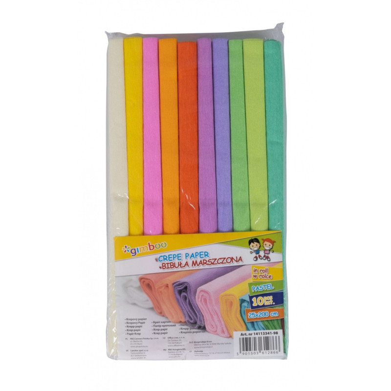 Bibuła marszczona GIMBOO Pastel, w rolce, 25x200cm, 10szt., mix kolorów