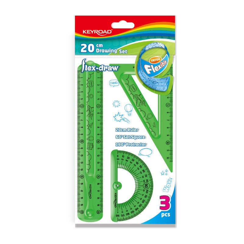Zestaw geometryczny KEYROAD Flex-draw, z linijką 20cm, zawieszka, mix kolorów
