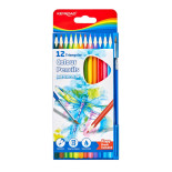 Kredki ołówkowe KEYROAD, trójkątne, akwarelowe, z pędzlem, 12szt., zawieszka, mix kolorów