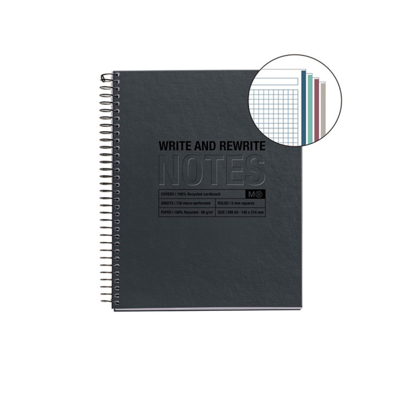 Kołozeszyt MIQUELRIUS Just Black Recycled, A5, 120 kart., 80g, czarny