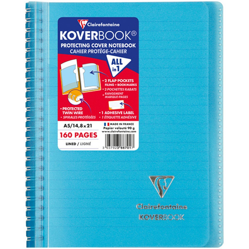Kołonotatnik CLAIREFONTAINE Koverbook, w linię, 80 kart., 14,8x21cm, mix kolorów