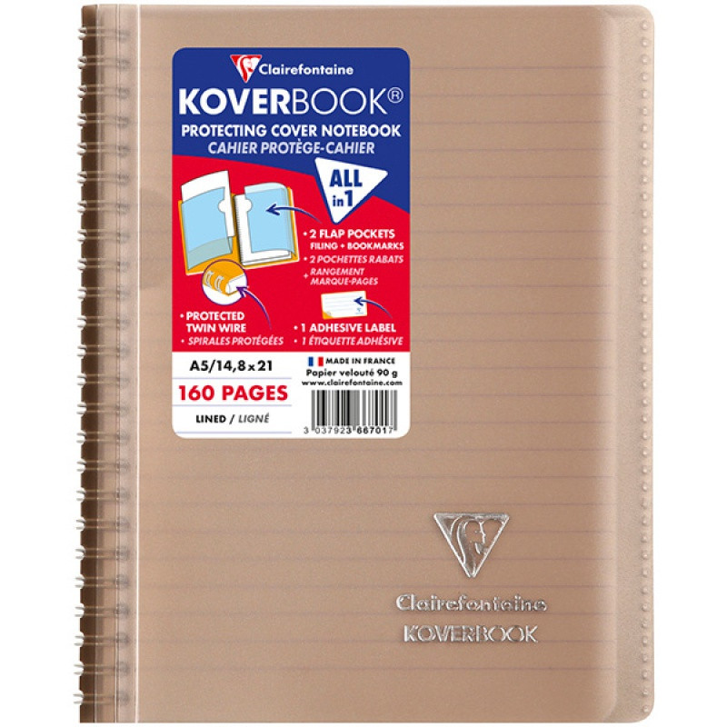 Kołonotatnik CLAIREFONTAINE Koverbook, w linię, 80 kart., 14,8x21cm, mix kolorów