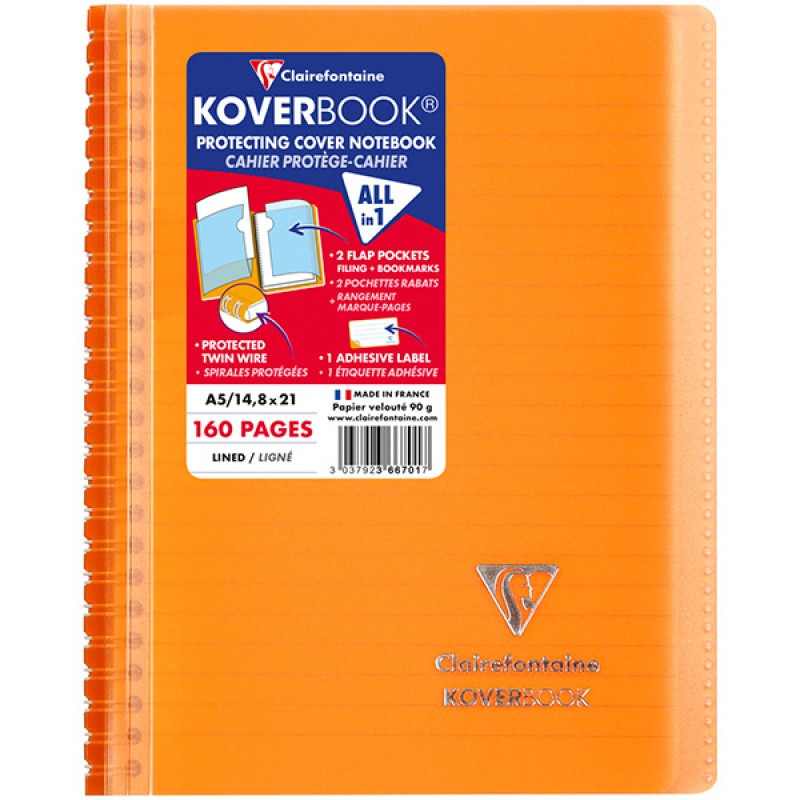 Kołonotatnik CLAIREFONTAINE Koverbook, w linię, 80 kart., 14,8x21cm, mix kolorów