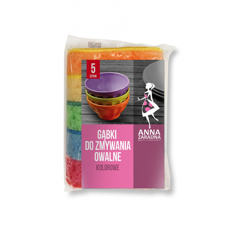 Gąbki do zmywania ANNA ZARADNA, owalne kolorowe, 5szt., mix