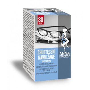 Chusteczki nawilżane ANNA ZARADNA, do okularów, 30 saszetek, białe chusteczki