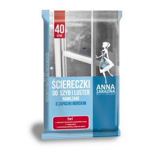Ściereczki nawilżane ANNA ZARADNA, do szyb i luster, o zapachu morskim, 40 szt., białe chusteczki