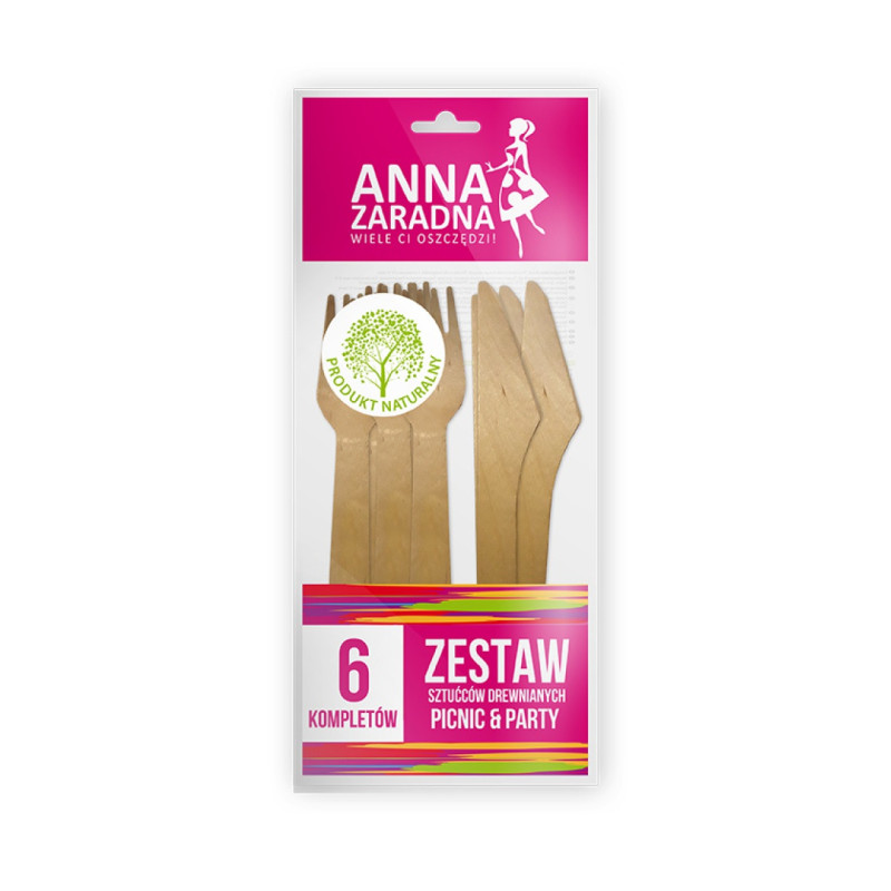 Zestaw sztućców drewnianych ANNA ZARADNA, 6 kompletów, drewno