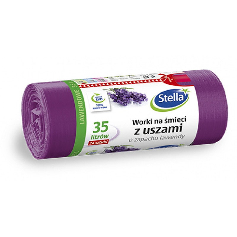 Worki na śmieci z uszami STELLA, zapach lawendy, 35 l, 24 szt., lawendowy