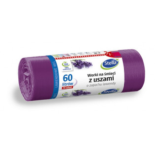 Worki na śmieci z uszami STELLA, zapach lawendy, 60 l, 16 szt., lawendowy