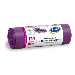 Worki na śmieci STELLA, z taśmą ściągającą, zapach lawendy, 120 l, 10 szt., lawendowy