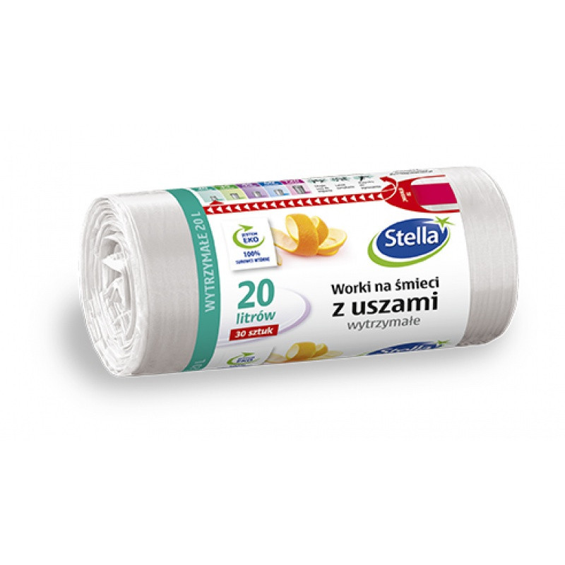 Worki na śmieci STELLA, z uszami, 20 l, 30 szt., białe, biały