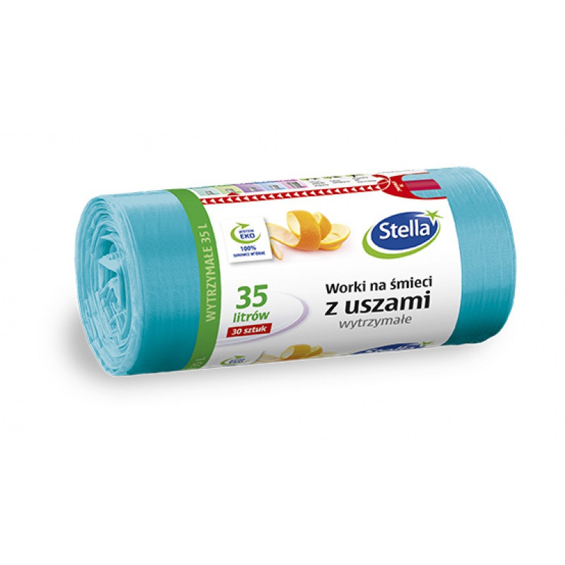 Worki na śmieci STELLA, z uszami, 35 l, 30 szt. turkusowe, turkus