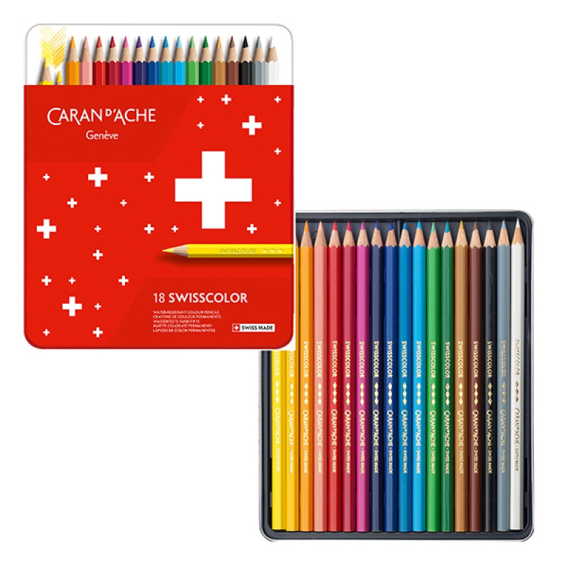 Kredki CARAN D'ACHE Swisscolor, metalowe pudełko, 18 szt.