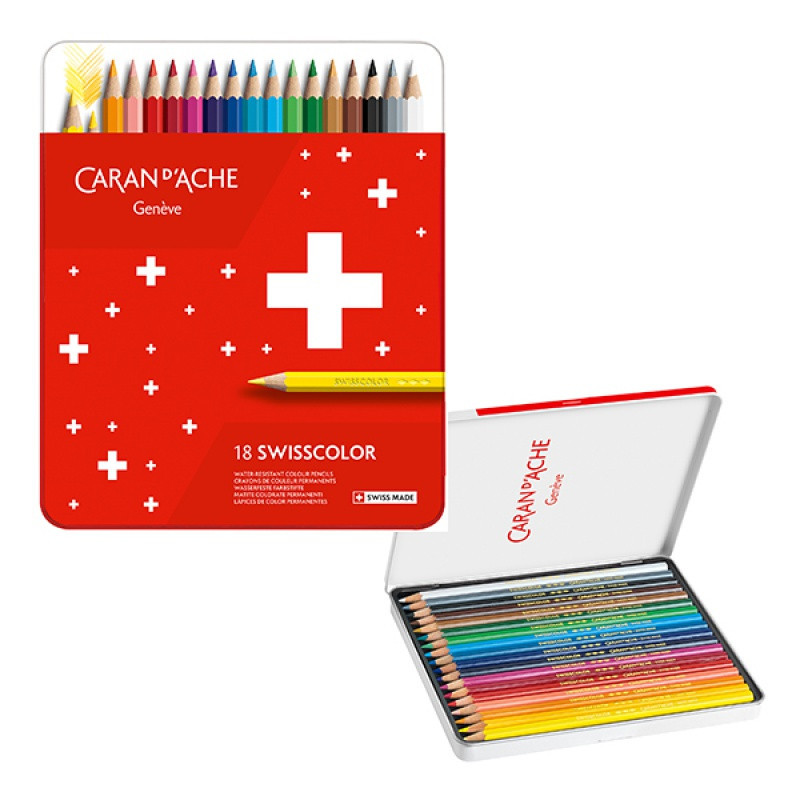 Kredki CARAN D'ACHE Swisscolor, metalowe pudełko, 18 szt.