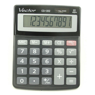 Kalkulator biurowy VECTOR KAV CD-1202 BLK, 10-cyfrowy, 103x130mm, czarny