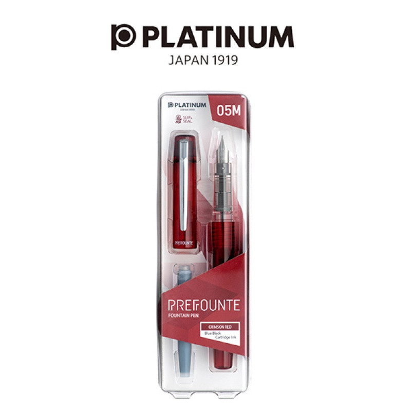 Pióro wieczne Platinum Prefounte Crimson Red, M, w plastikowym opakowaniu, na blistrze, bordowe