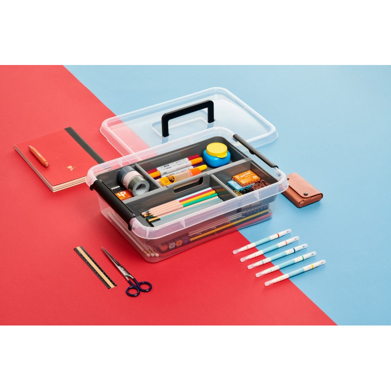 Pojemnik do przechowywania MOXOM, Insert Box, 8,5l, z rączką, z klipsami, transparentny grafit