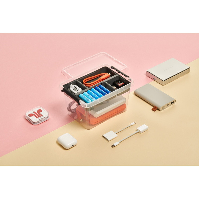 Pojemnik do przechowywania MOXOM, Insert Box, 15,5l, z rączką, z klipsami, transparentny grafit