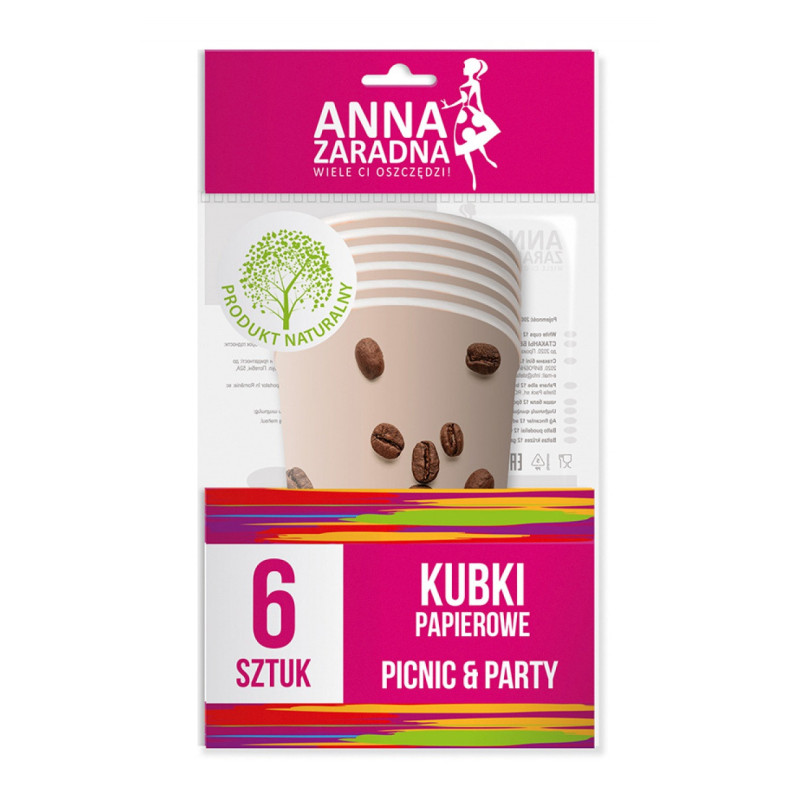Kubki papierowe ANNA ZARADNA, 200 ml, 6 szt., mix kolorów