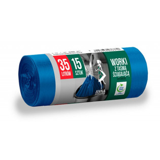 Worki na śmieci ANNA ZARADNA, z taśmą ściągającą, supermocne, 35 l, 15 szt., niebieskie