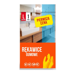 Rękawice gumowe PIERWSZA CENA, rozmiar L, 1 para, żółte