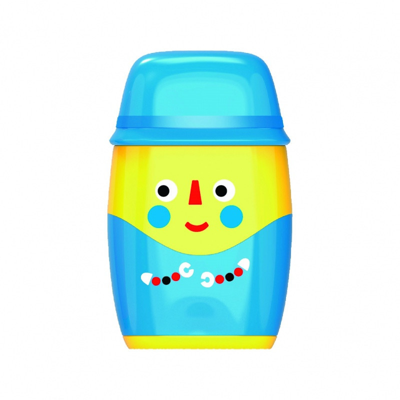 Temperówka plastikowa KEYROAD Hello, z gumką, podwójna, z pojemnikiem, blister, mix kolorów