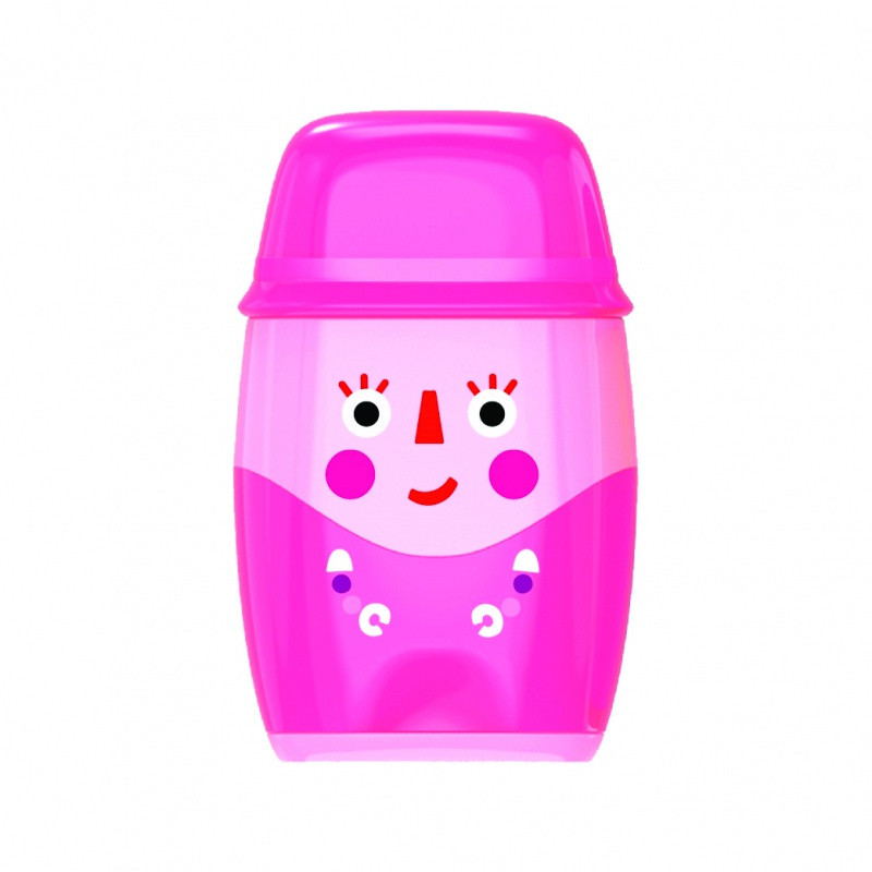 Temperówka plastikowa KEYROAD Hello, z gumką, podwójna, z pojemnikiem, blister, mix kolorów