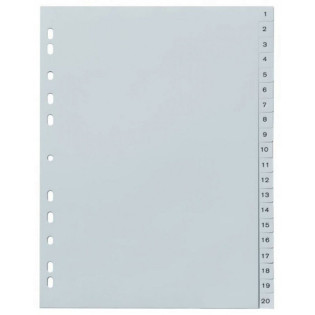 Przekładki indeksowane BIELLA, A4, PP, 20kart, INDEX 1-20, szare