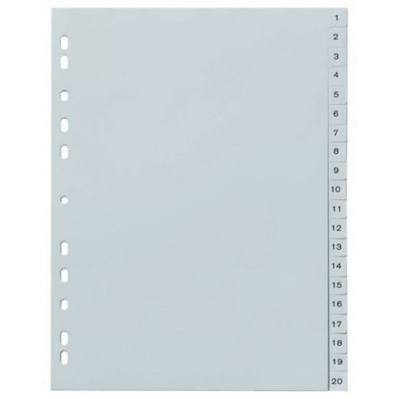 Przekładki indeksowane BIELLA, A4, PP, 20kart, INDEX 1-20, szare