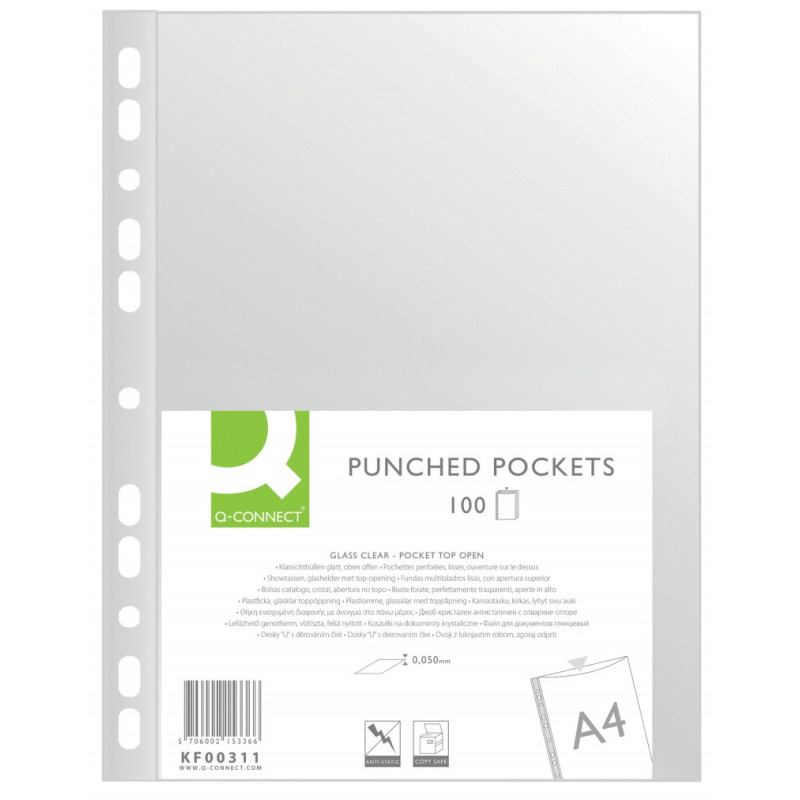 Koszulki na dokumenty Q-CONNECT, PP, A4, krystal, 50mikr., 100szt., transparentna