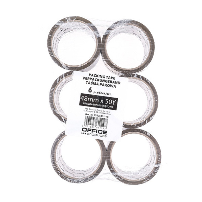 Taśma pakowa OFFICE PRODUCTS, 48mm x 50y, 36mic, EAN na 1szt., brązowa