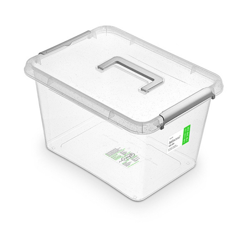 Pojemnik antybakteryjny MOXOM Antibacterial, z rączką, 15,5l, (390 x 290 x 215mm), transparentny